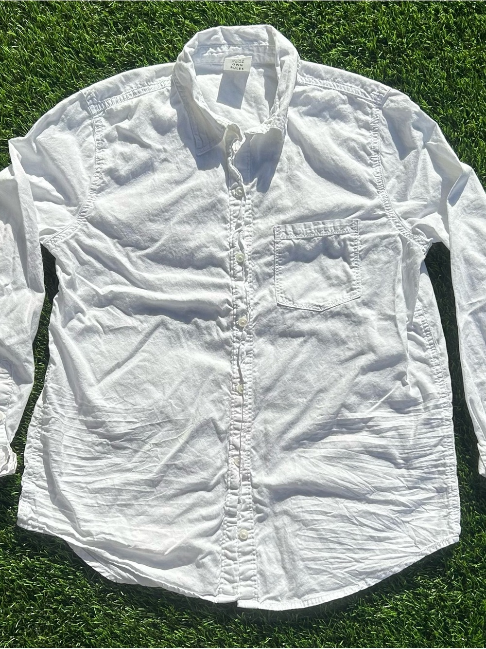 aerie White Long-Sleeve Button-Down Shirt with Chest Pocket
